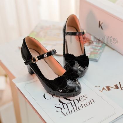3 Colors Lolita Kawaii Bow High-heel Shoes..
