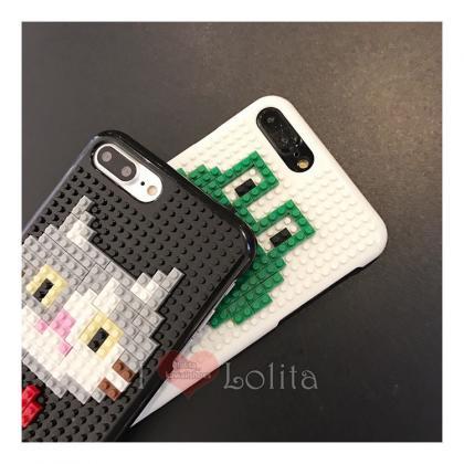 Kawaii Kitty And Frog Building Block Phone Case..
