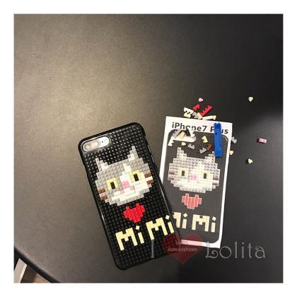 Kawaii Kitty And Frog Building Block Phone Case..