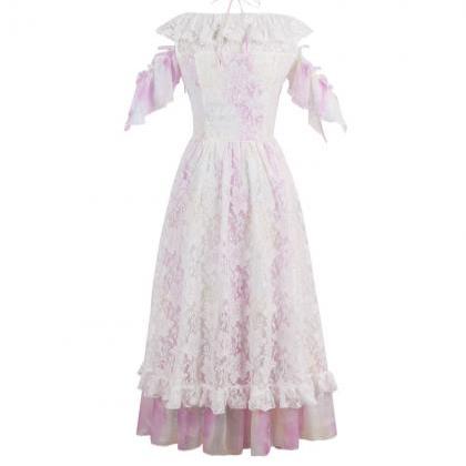 Kawaii Flower Pattern Lace Princess Long Dress..