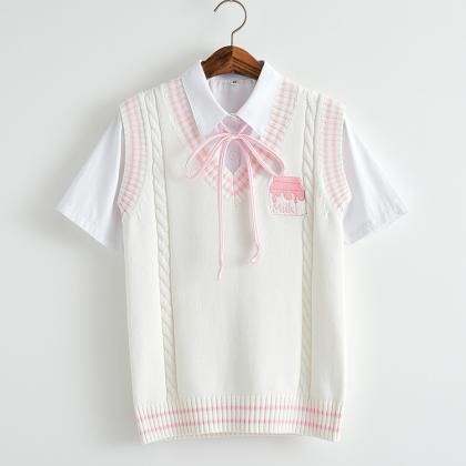 J-fashion Kawaii Milk Embroidery Uniform Vest..