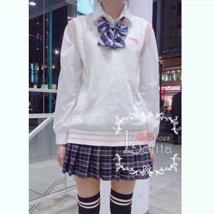 J-fashion Kawaii Milk Embroidery Uniform Vest..