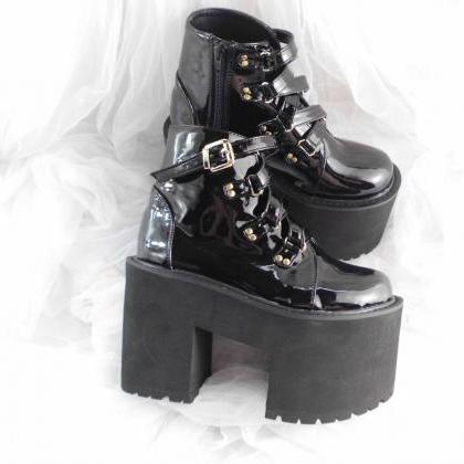 Women High Platform Cleated Sole Boots With..