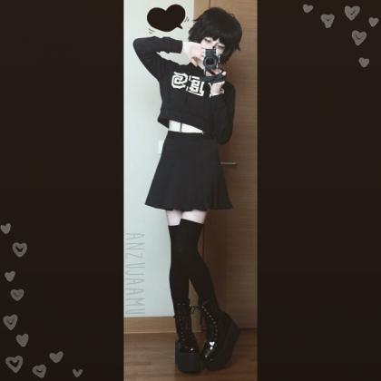 J-fashion Harajuku Punk Simple Leather Boots..