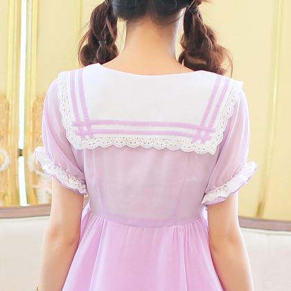J-fashion Kawaii Bow Uniform Chiffon Summer Dress..