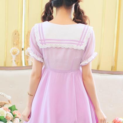 J-fashion Kawaii Bow Uniform Chiffon Summer Dress..