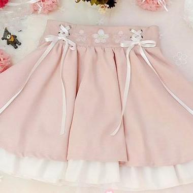 Lolita Kawaii Sakura Embroidery Suspender Skirt..