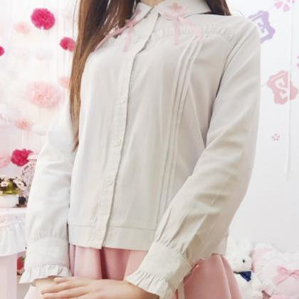 Lolita Kawaii Sakura Embroidery Long Sleeve Shirt..