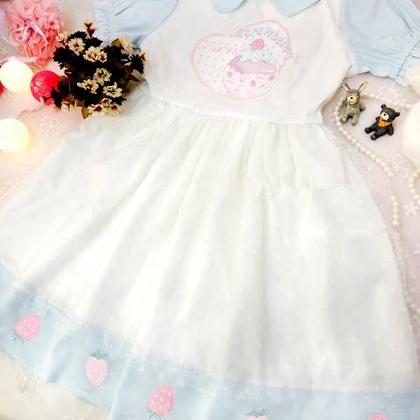 2 Colors Lolita Kawaii Strawberry Embroidery Dress..