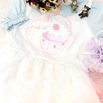 2 Colors Lolita Kawaii Strawberry Embroidery Dress..