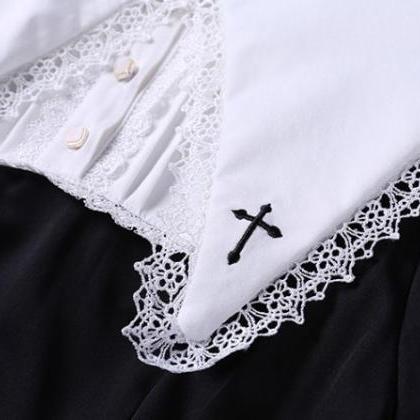 Punk Lolita Kawaii Cross Embroidery Long Sleeve..