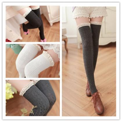 3 Colors Kawaii Flowers Lace Over Knees Legging..