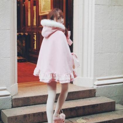 2 Colors Lolita Kawaii Bow Fluffy Cloak Cape..