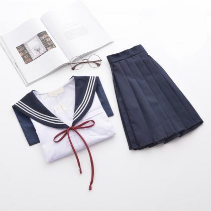 J-fashion Kawaii Simple Color Stripes Uniform Set..