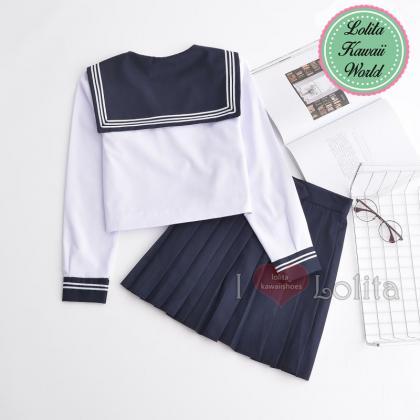 J-fashion Kawaii Simple Color Stripes Uniform Set..