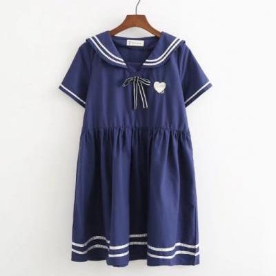 Free Shipping 2 Colors Kawaii Sailor Collar High Waist Dress LK17070603