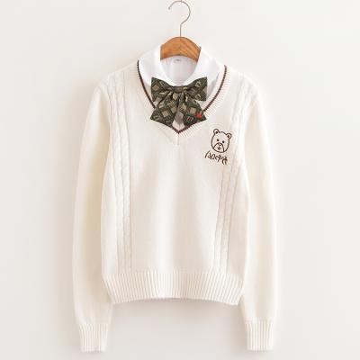 J-fashion Kawaii Bear Embroidery Uniform Long Sleeve Sweater LK17112103