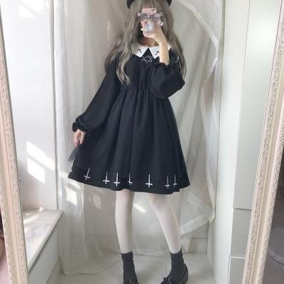 J-fashion Harajuku Kawaii Star & Cross Long-sleeve Casual Dress LK18032203
