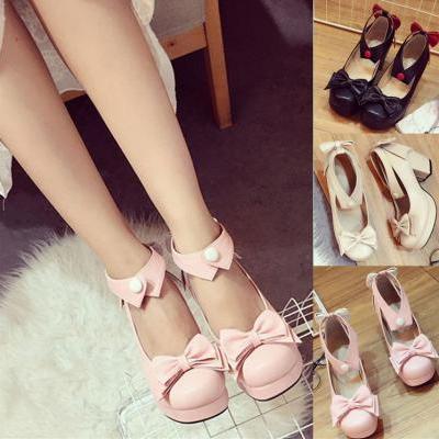 Free Shipping 3 Colors Lolita Kawaii Simple With Collar Shoes LK17040702