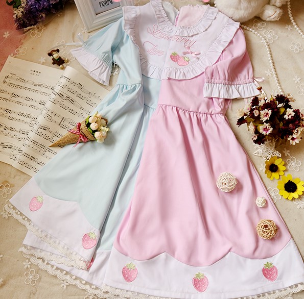 J-fashion 2 Colors Kawaii Little Strawberry Short Sleeve Casual Dress Lk17052304