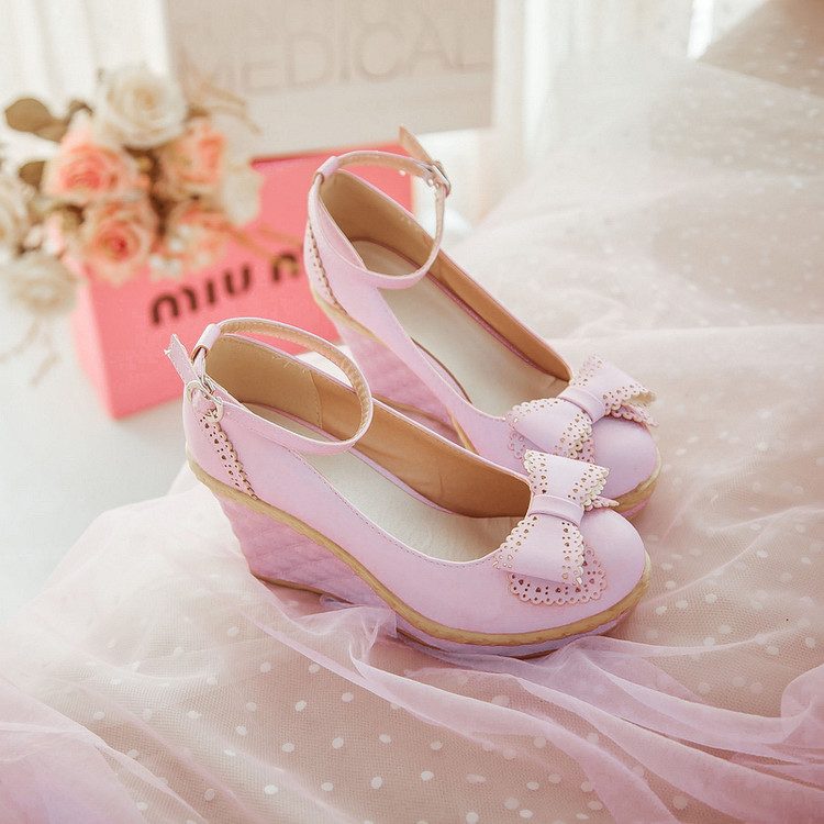 J-fashion 3 Colors Lolita Kawaii Candy Colors Bow Shoes Lk17081513