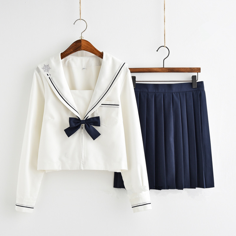 J-fashion Kawaii Snowflake Embroidery Long Sleeve Uniform Set Lk18022615