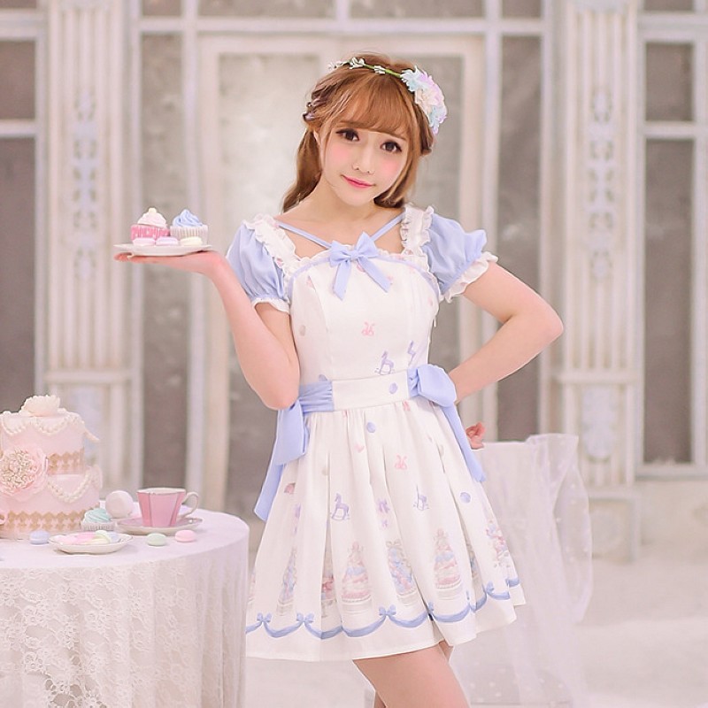 J-fashion Kawaii Cake Pattern Chiffon Princess Summer Dress Lk16041108