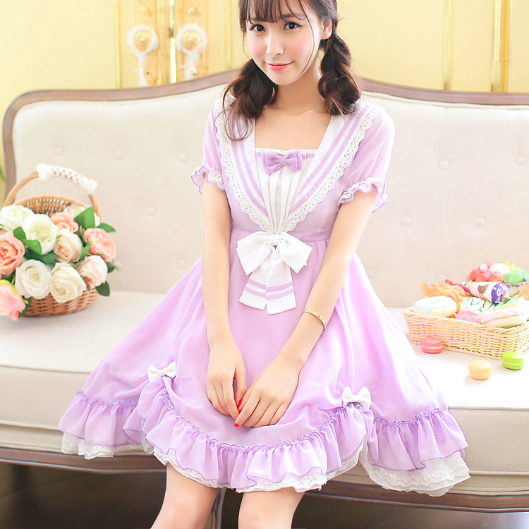 J-fashion Kawaii Bow Uniform Chiffon Summer Dress Lk16041805
