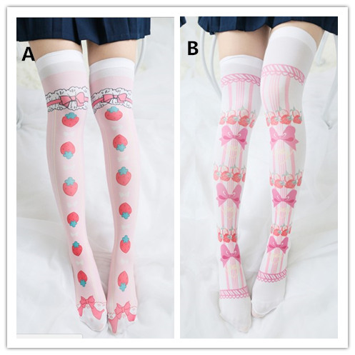 2 Colors Kawaii Cute Cartoon Pattern Over Knees Socks Lk17040704